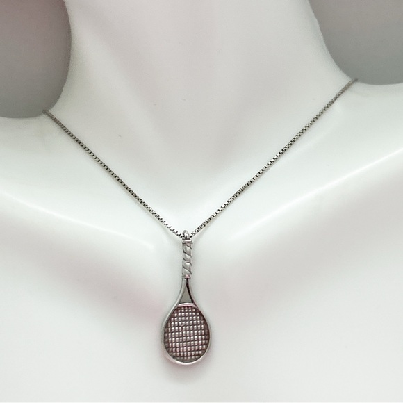 Vintage Signed Southwestern Sterling Silver Tennis Racquet Necklace - Picture 1 of 8
